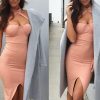 Elegant Halter Bandage Front Split Evening Party Bodycon Dress - CelebritystyleFashion.com.au online clothing shop australia