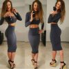 2 Piece High Waisted Party Dress Deep V-neck Kardashian Kylie Jenner Style -  - 2