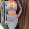 2 Piece High Waisted Party Dress Deep V-neck Kardashian Kylie Jenner Style -  - 4
