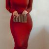 Long Sleeve Bandage Warm Party Dress -  - 5