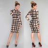 Mesh Sheer Zip Black White Knee Length Bandage Dress -  - 2
