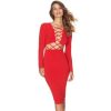 Lace Up Pencil Criss Cross Bandage Party Dress -  - 3