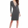 Tie Up Deep V Neck Criss Long Sleeve Bandage Dress Hot Colors -  - 5