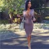 Tie Up Deep V Neck Criss Long Sleeve Bandage Dress Hot Colors -  - 8