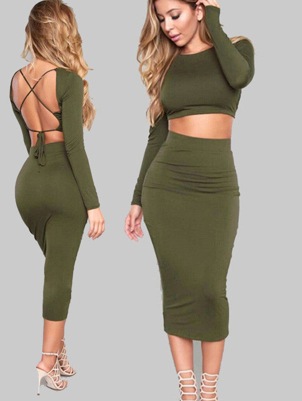 2 Piece Set Dress Strap Party Maxi Dress -