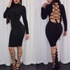 Tie Up Backless Criss Long Sleeve Bandage Dress -  - 3
