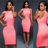 One Shoulder Ruffles Party Dress Stretch -  - 3