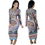 Vintage Long Sleeve Print Midi Length Dress - CELEBRITYSTYLEFASHION.COM.AU