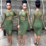 Mesh Sheer Party Knee Length Bandage Lace Dress Kim Kardashian Style -  - 2