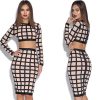 High Waisted Zipper Geometric Printed Dress 2 Piece Set - 