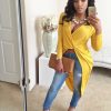 Deep V Neck Long Asymmetrical Party Tshirt Dress - CELEBRITYSTYLEFASHION.COM.AU - 4