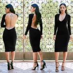 Deep V-neck Backless Party Long Sleeve Knee-length Dress - CELEBRITYSTYLEFASHION.COM.AU - 1