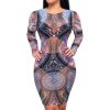 European Geometric Printing Mesh Sheer Party Dress - CELEBRITYSTYLEFASHION.COM.AU