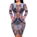 European Geometric Printing Mesh Sheer Party Dress - CELEBRITYSTYLEFASHION.COM.AU