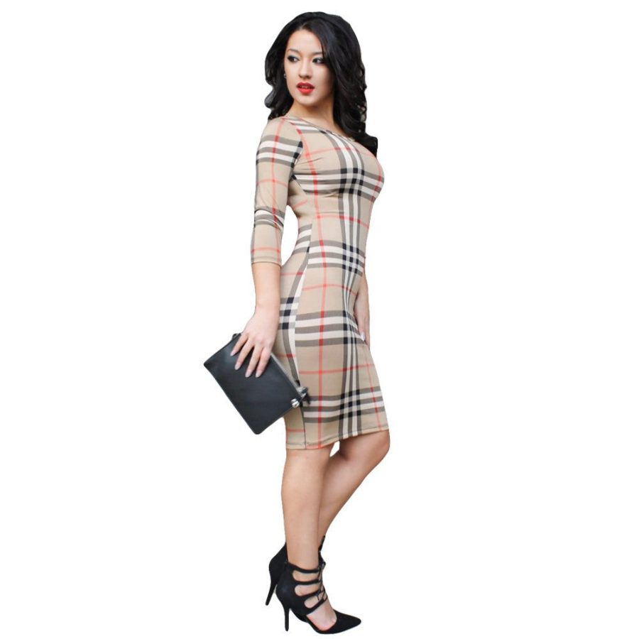 Plaid Elegant Mid Dress - CELEBRITYSTYLEFASHION.COM.AU - 2