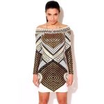 Digital Print Long Sleeve Elegant Party Dress Kendall Jenner Style - CELEBRITYSTYLEFASHION.COM.AU - 2