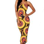 Yellow Printing Dress Off Shoulder Sleeveless Strapless Vintage Pencil Elegant Party Dress - CELEBRITYSTYLEFASHION.COM.AU - 2