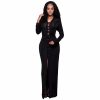 Black Long Sleeve Maxi Deep V Bandage Criss Cross Dress - CELEBRITYSTYLEFASHION.COM.AU - 1