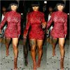 Red Mini Sequined Casual Dress Long Sleeve Dress - CELEBRITYSTYLEFASHION.COM.AU - 2