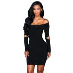 Long Sleeve Mini Dress Off Shoulder Slash Cut Out Bandage - CELEBRITYSTYLEFASHION.COM.AU - 2