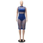 Three Piece Set Black Plaid Caged Hollow Out Sleeveless Vintage Bandage Party Dress - CELEBRITYSTYLEFASHION.COM.AU - 2