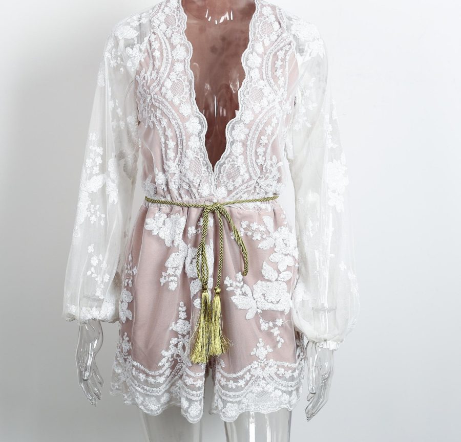 Sequin Embroidery Elegant Transparent Mesh Sleeve Dress - CelebritystyleFashion.com.au online clothing shop australia