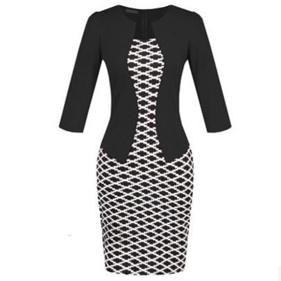 Fashion Women Retro Vintage Faux Two Piece Dress Elegant Lady Plaid Long Sleeve Pencil Dress Office Wear Outfits Plus Size S122 - CelebritystyleFashion.com.au online clothing shop australia