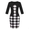 Fashion Women Retro Vintage Faux Two Piece Dress Elegant Lady Plaid Long Sleeve Pencil Dress Office Wear Outfits Plus Size S122 - CelebritystyleFashion.com.au online clothing shop australia