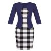 Fashion Women Retro Vintage Faux Two Piece Dress Elegant Lady Plaid Long Sleeve Pencil Dress Office Wear Outfits Plus Size S122 - CelebritystyleFashion.com.au online clothing shop australia