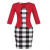 Fashion Women Retro Vintage Faux Two Piece Dress Elegant Lady Plaid Long Sleeve Pencil Dress Office Wear Outfits Plus Size S122 - CelebritystyleFashion.com.au online clothing shop australia
