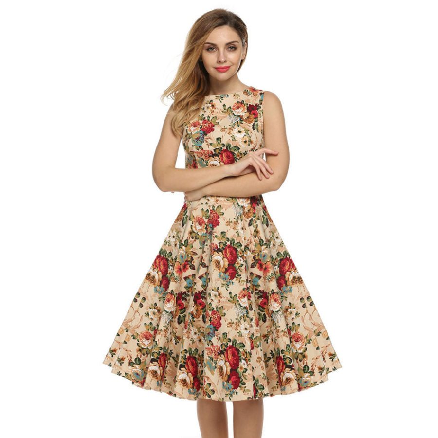 Women Dress Retro Vintage 1950s 60s Rockabilly Floral Swing Summer Dresses Elegant Bow-knot Tunic Vestidos - CelebritystyleFashion.com.au online clothing shop australia