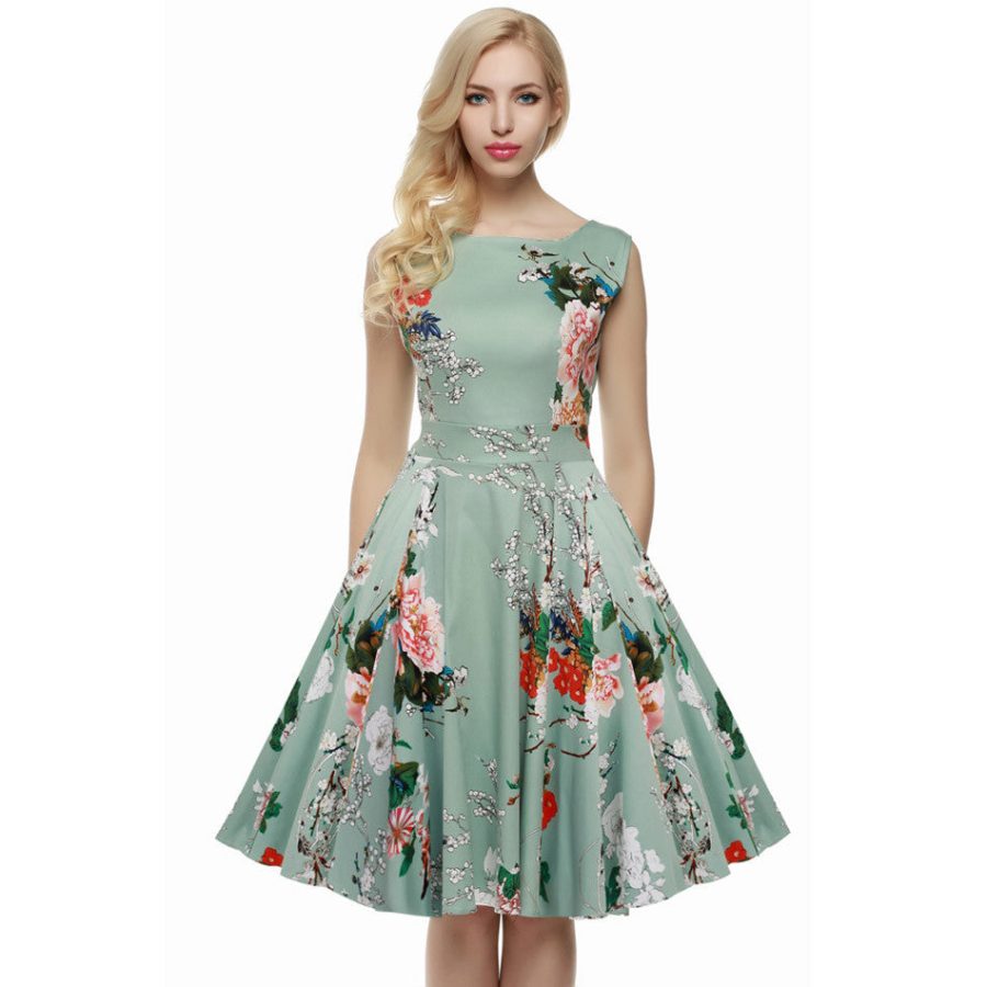Women Dress Retro Vintage 1950s 60s Rockabilly Floral Swing Summer Dresses Elegant Bow-knot Tunic Vestidos - CelebritystyleFashion.com.au online clothing shop australia
