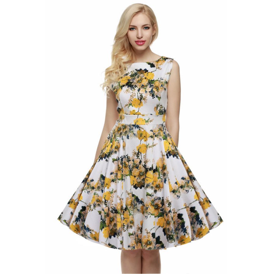 Women Dress Retro Vintage 1950s 60s Rockabilly Floral Swing Summer Dresses Elegant Bow-knot Tunic Vestidos - CelebritystyleFashion.com.au online clothing shop australia