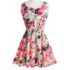Brand Fashion Women New Apricot Sleeveless O-Neck Florals Print Pleated Summer Clothing Dresses - CelebritystyleFashion.com.au online clothing shop australia
