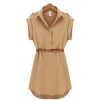 With Belt Women Summer Dress Shirt V-Neck Short A-Line Solid Plus Size Chiffon Casual Vestidos For Party Beach Office 8463 - CelebritystyleFashion.com.au online clothing shop australia