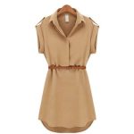 With Belt Women Summer Dress Shirt V-Neck Short A-Line Solid Plus Size Chiffon Casual Vestidos For Party Beach Office 8463 - CelebritystyleFashion.com.au online clothing shop australia