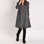 Autumn Winter Long Blusas Women Long Sleeve Pocket Dress Solid O Neck Casual Loose Dresses Vestidos Plus Size S-5XL - CelebritystyleFashion.com.au online clothing shop australia