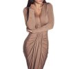 Deep V Neck Bodycon Sexy Womens Party Club Dresses Long Sleeve Autumn Winter Draped Elegant Women Dress Maxi Long Dress Vestidos - CelebritystyleFashion.com.au online clothing shop australia