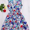 Summer Women dress New Brand Casual Print Sleeveless Chiffon stripe floral print Elastic Waist Bohemian Beach Dresses - CelebritystyleFashion.com.au online clothing shop australia