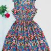 Summer Women dress New Brand Casual Print Sleeveless Chiffon stripe floral print Elastic Waist Bohemian Beach Dresses - CelebritystyleFashion.com.au online clothing shop australia