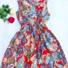 Summer Women dress New Brand Casual Print Sleeveless Chiffon stripe floral print Elastic Waist Bohemian Beach Dresses - CelebritystyleFashion.com.au online clothing shop australia