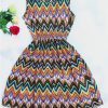 Summer Women dress New Brand Casual Print Sleeveless Chiffon stripe floral print Elastic Waist Bohemian Beach Dresses - CelebritystyleFashion.com.au online clothing shop australia