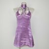 Women Sexy Deep V Neck Back Criss Cross Choker Neck Silk Satin Slip Dress A-Line Shinning Party Dresses Vestidos - CelebritystyleFashion.com.au online clothing shop australia