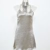 Women Sexy Deep V Neck Back Criss Cross Choker Neck Silk Satin Slip Dress A-Line Shinning Party Dresses Vestidos - CelebritystyleFashion.com.au online clothing shop australia