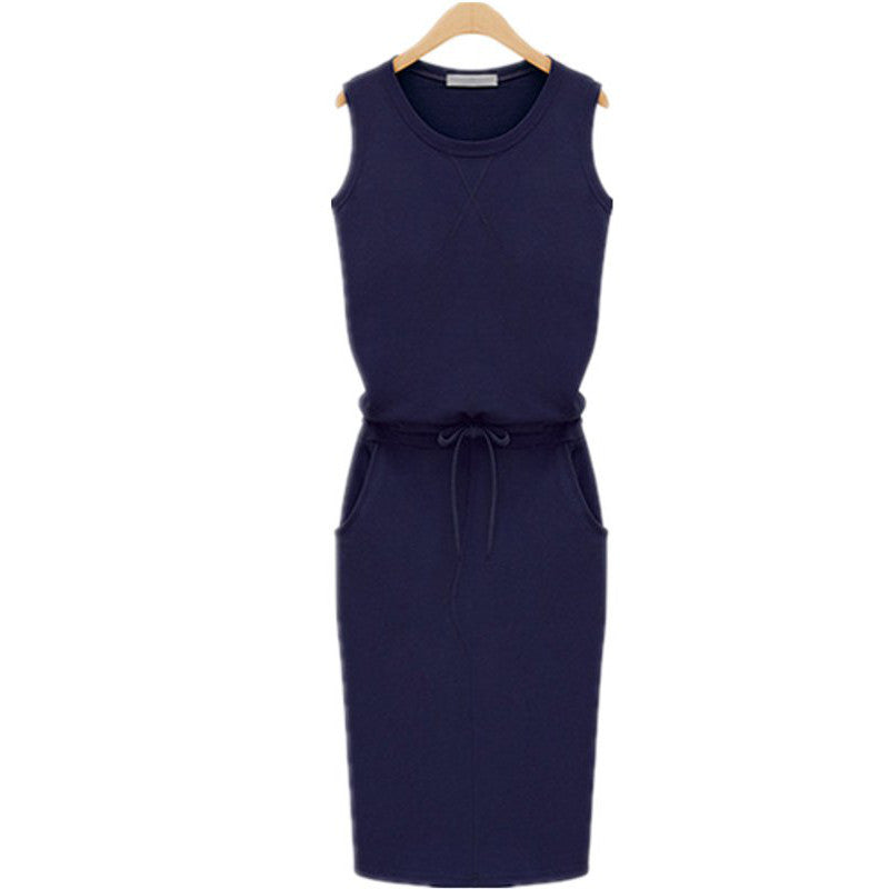 Summer Fashion Women Ladies Casual Dress Round Neck Sleeveless Solid Slim Dresses Plus Size S-4XL - CelebritystyleFashion.com.au online clothing shop australia