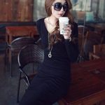 hot winter women Long Dress of micro V-neck dress sexy Slim package hip tight knit bottoming Dress Autumn Dress Vestidos - CelebritystyleFashion.com.au online clothing shop australia
