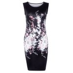Autumn Women Sexy Dresses Ladies Elegant Black Sleeveless Knee Length Floral Print Sheath Dress - CelebritystyleFashion.com.au online clothing shop australia