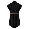 Lady Summer Plus Size Ladies Chiffon Lapel Collar Dress for Women Shirts Short Sleeve Blouse Female Dresses With Belt - CelebritystyleFashion.com.au online clothing shop australia
