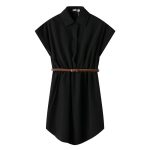 Lady Summer Plus Size Ladies Chiffon Lapel Collar Dress for Women Shirts Short Sleeve Blouse Female Dresses With Belt - CelebritystyleFashion.com.au online clothing shop australia