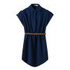 Lady Summer Plus Size Ladies Chiffon Lapel Collar Dress for Women Shirts Short Sleeve Blouse Female Dresses With Belt - CelebritystyleFashion.com.au online clothing shop australia
